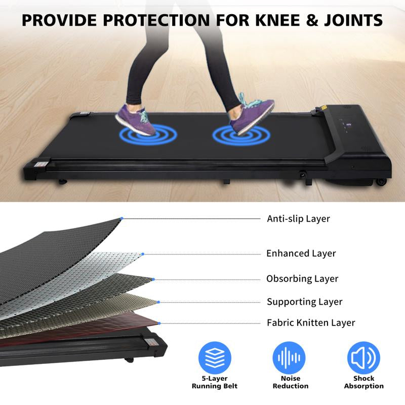 Under-Desk Walking Pad Treadmill with Remote Control - Portable Jogging Machine for Home Office, 240 lb Capacity, Black