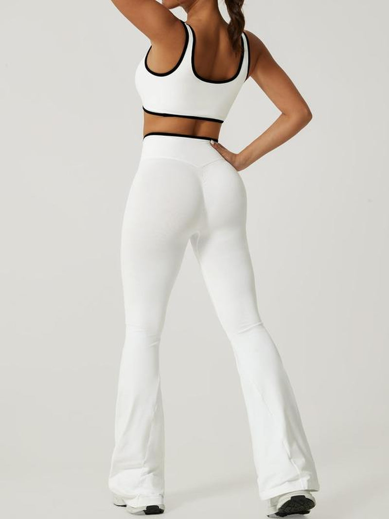 2 Piece Set Women'S Sports Suit Cross High Waisted Flared Pants Wide Leg Pants Contrasting Color Backless Bra Pants Set Yoga Suit Gym Sports Training Tennis Golf Running Four Season Fashionable Sports Suit Set